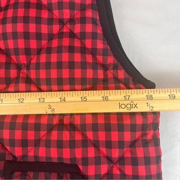 J Crew Buffalo Plaid Down Filled Vest Womens Small Red Black Fall Preppy - Picture 7 of 9